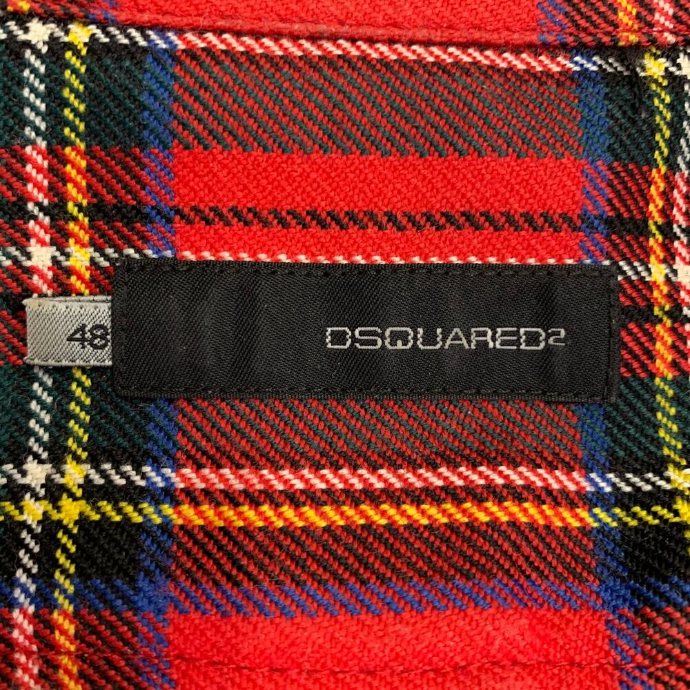 Dsquared2 Size 38 Red Multi Color Plaid Wool Butt… - image 6